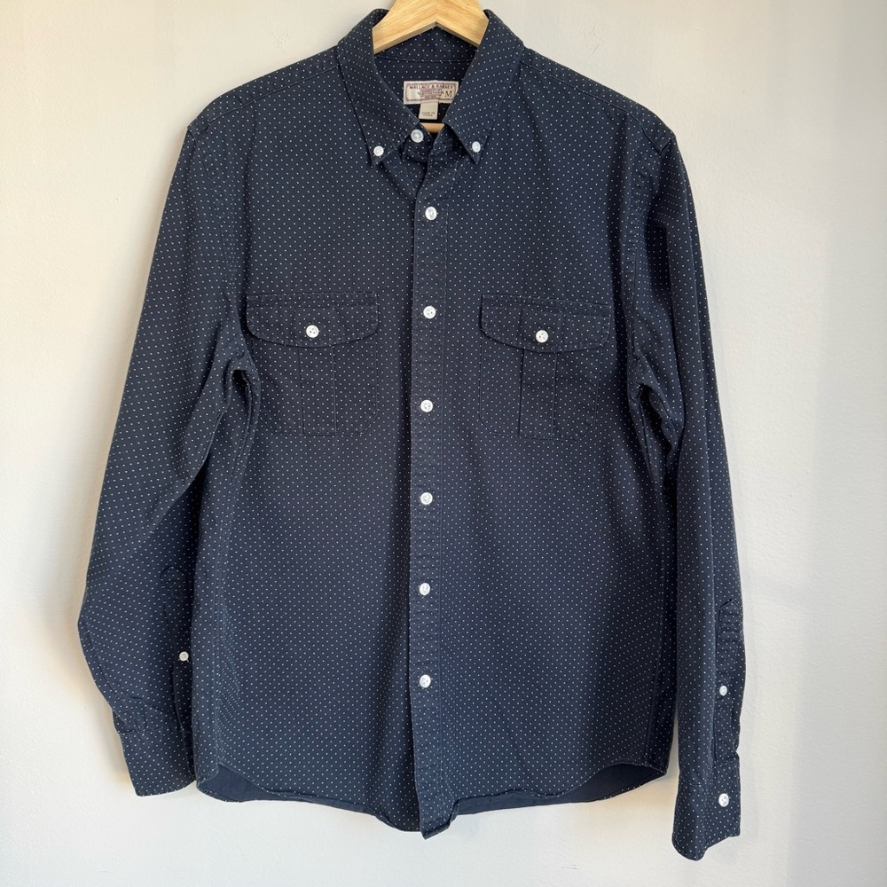 Wallace & Barnes Men's Blue Button Down Navy Polka Dot Classic Preppy Casual